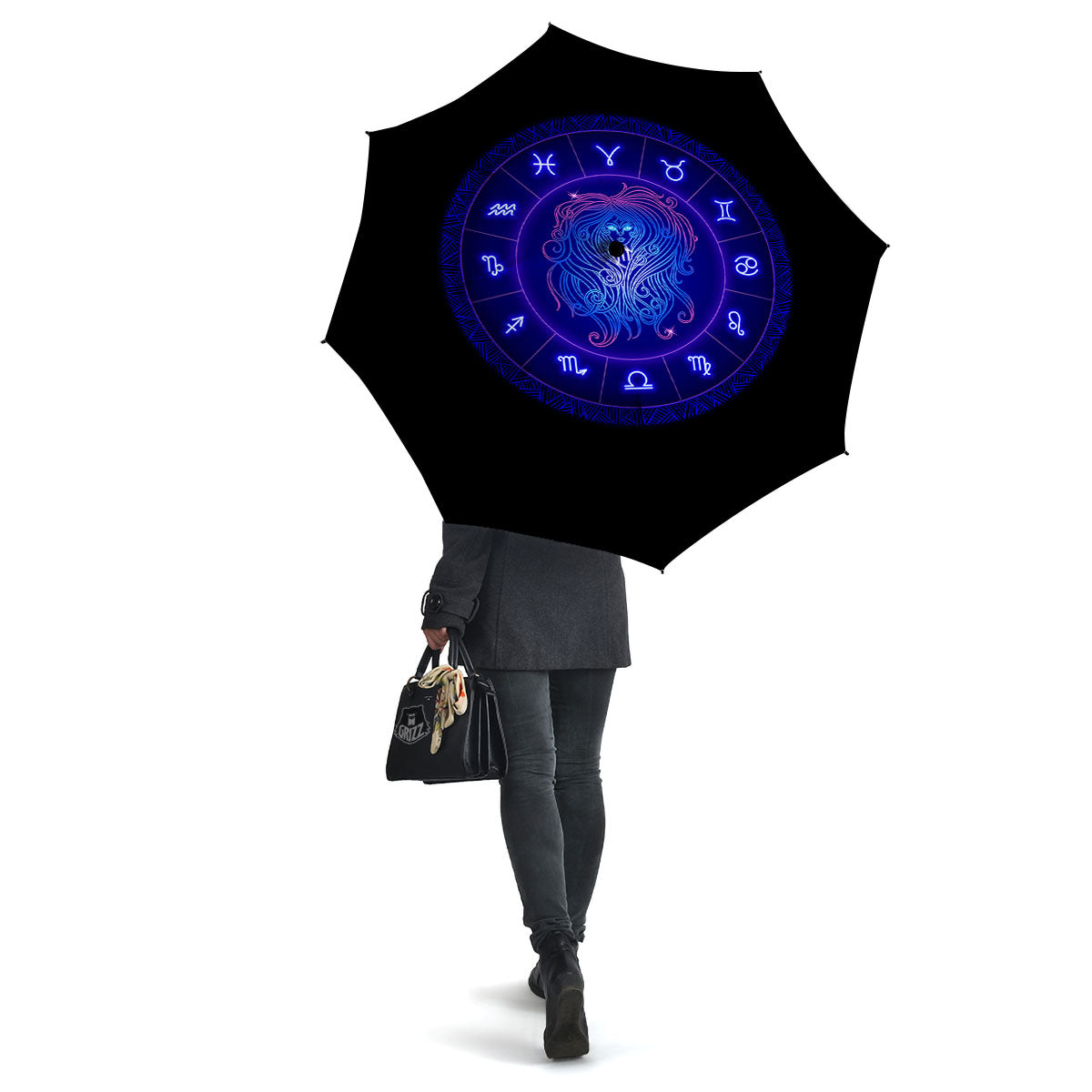 Zodiac Sign Dark Virgo Print Umbrella-grizzshop