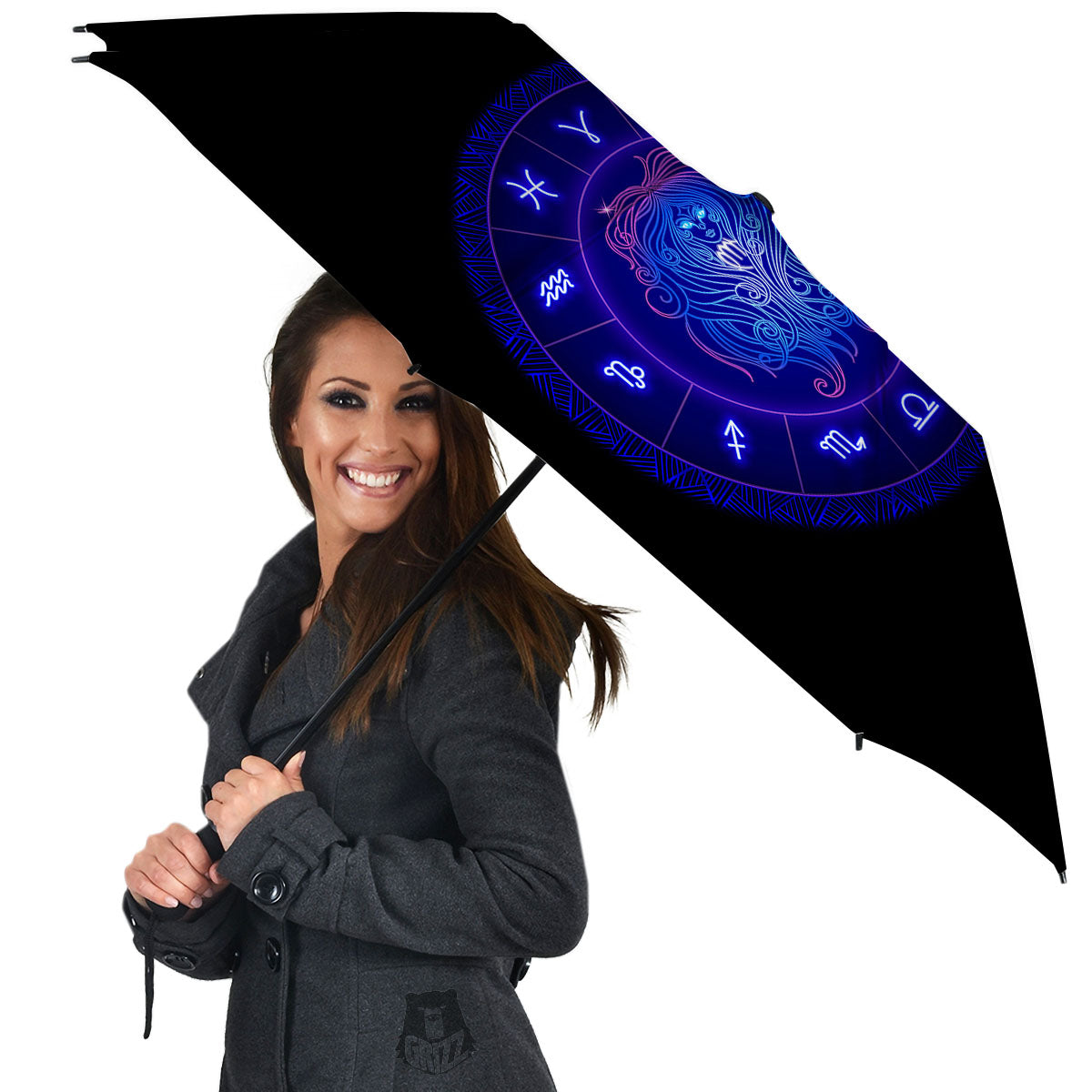 Zodiac Sign Dark Virgo Print Umbrella-grizzshop