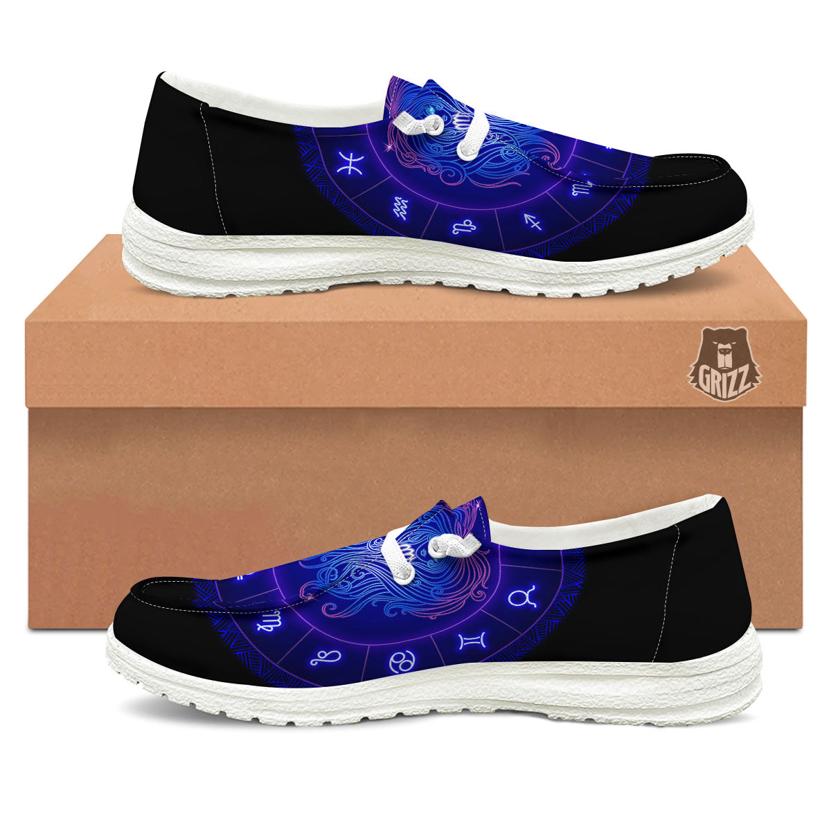 Zodiac Sign Dark Virgo Print White Loafers-grizzshop