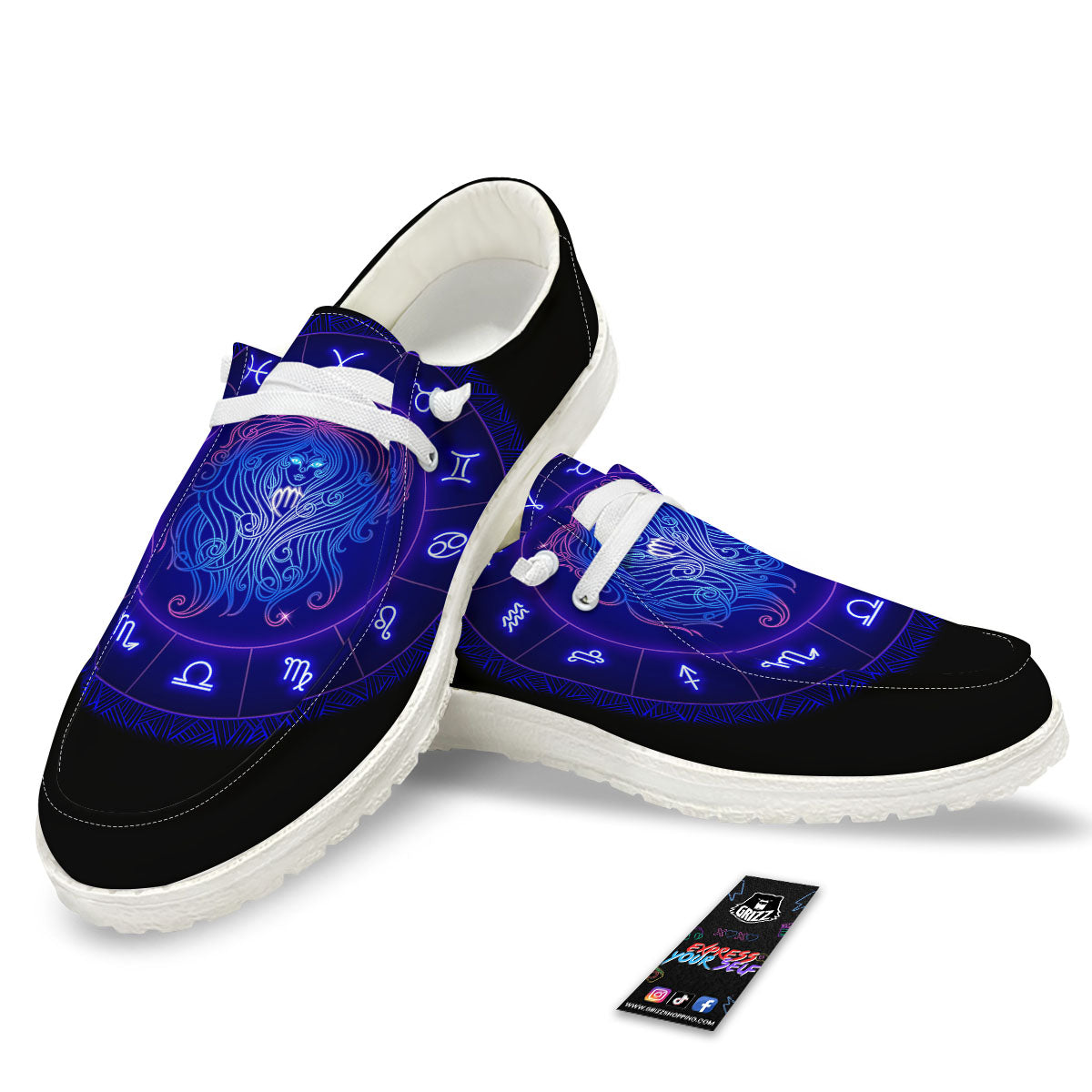 Zodiac Sign Dark Virgo Print White Loafers-grizzshop