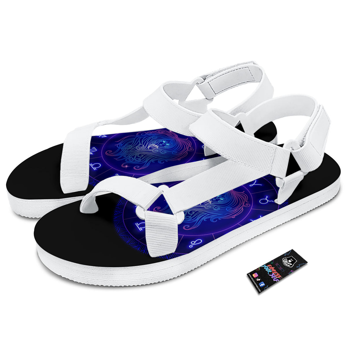 Zodiac Sign Dark Virgo Print White Open Toe Sandals-grizzshop