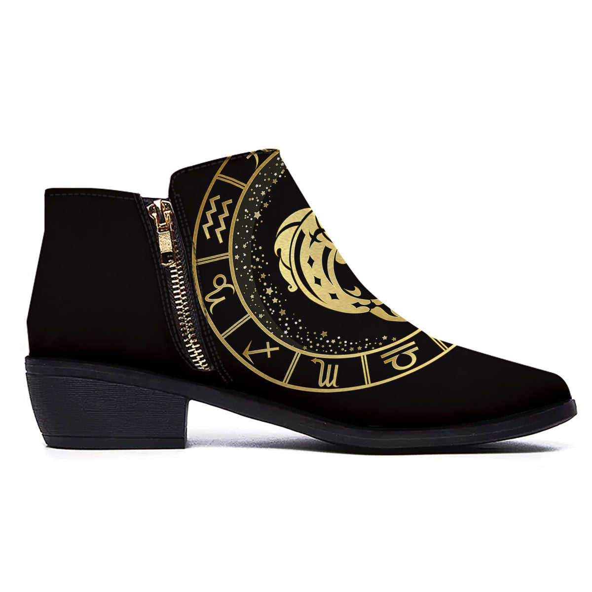 Zodiac Sign Golden Pisces Print Ankle Boots-grizzshop