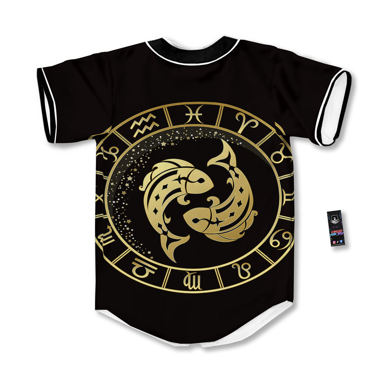 Zodiac Sign Golden Pisces Print Baseball Jersey-grizzshop