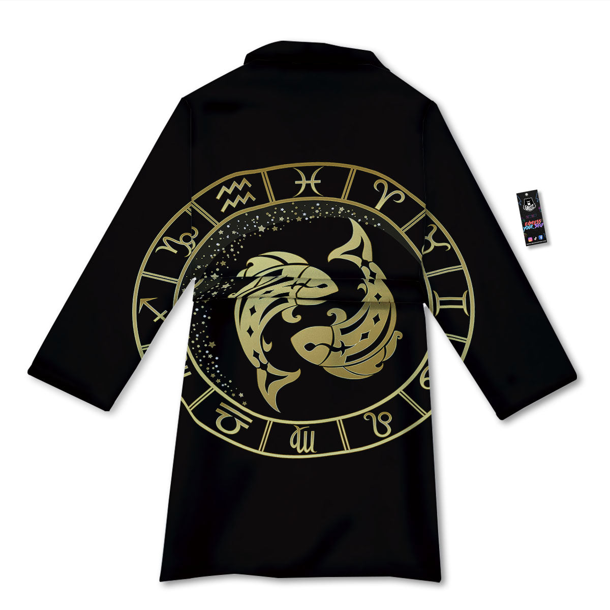 Zodiac Sign Golden Pisces Print Bathrobe-grizzshop