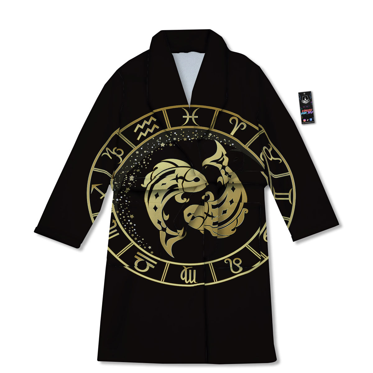 Zodiac Sign Golden Pisces Print Bathrobe-grizzshop