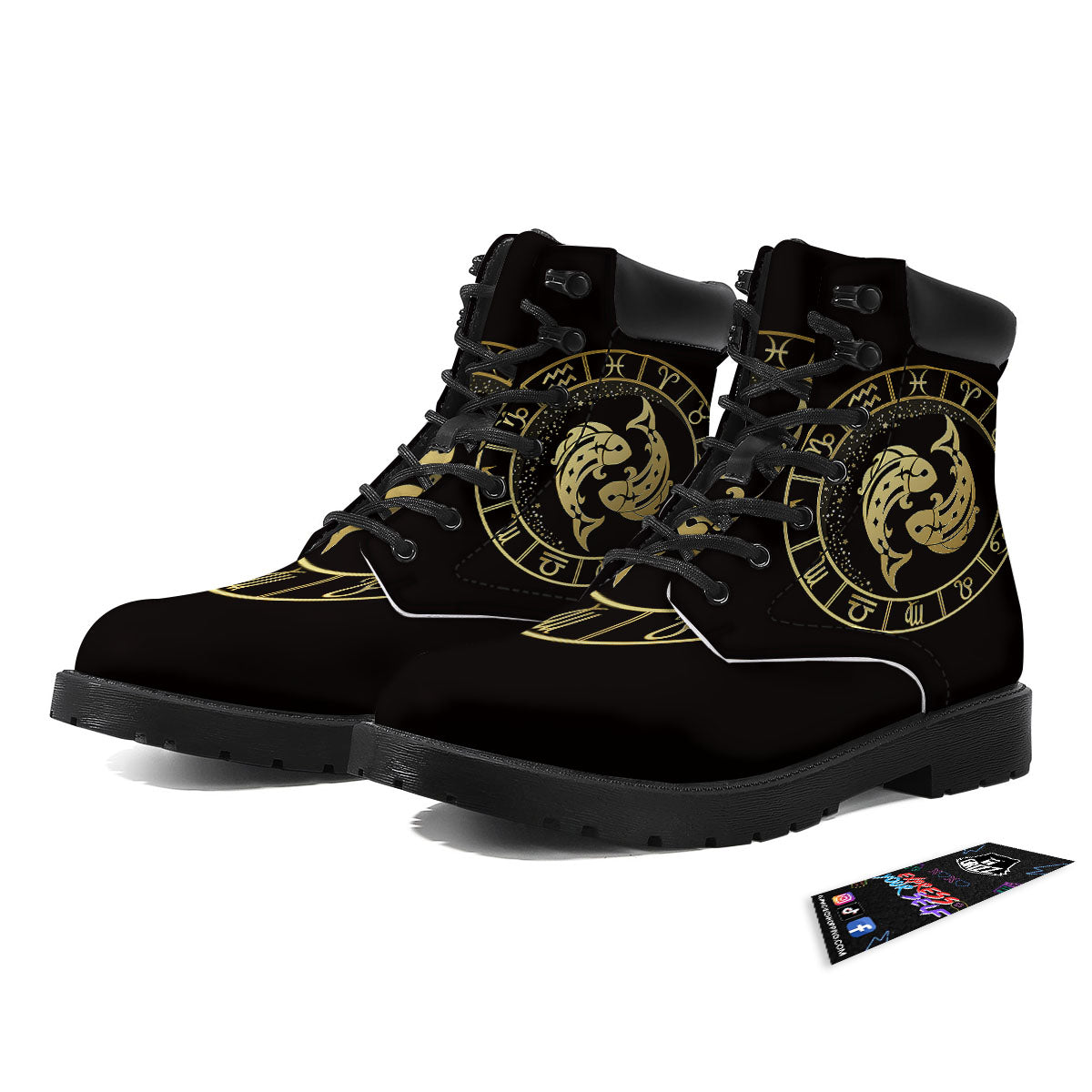 Zodiac Sign Golden Pisces Print Boots-grizzshop
