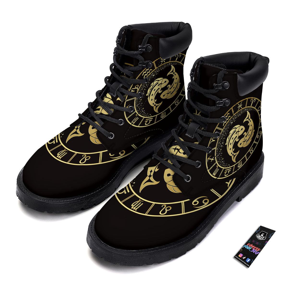 Zodiac Sign Golden Pisces Print Boots-grizzshop