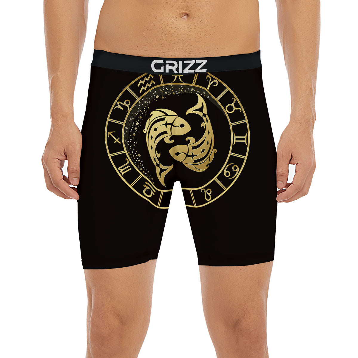 Zodiac Sign Golden Pisces Print Boxer Briefs-grizzshop