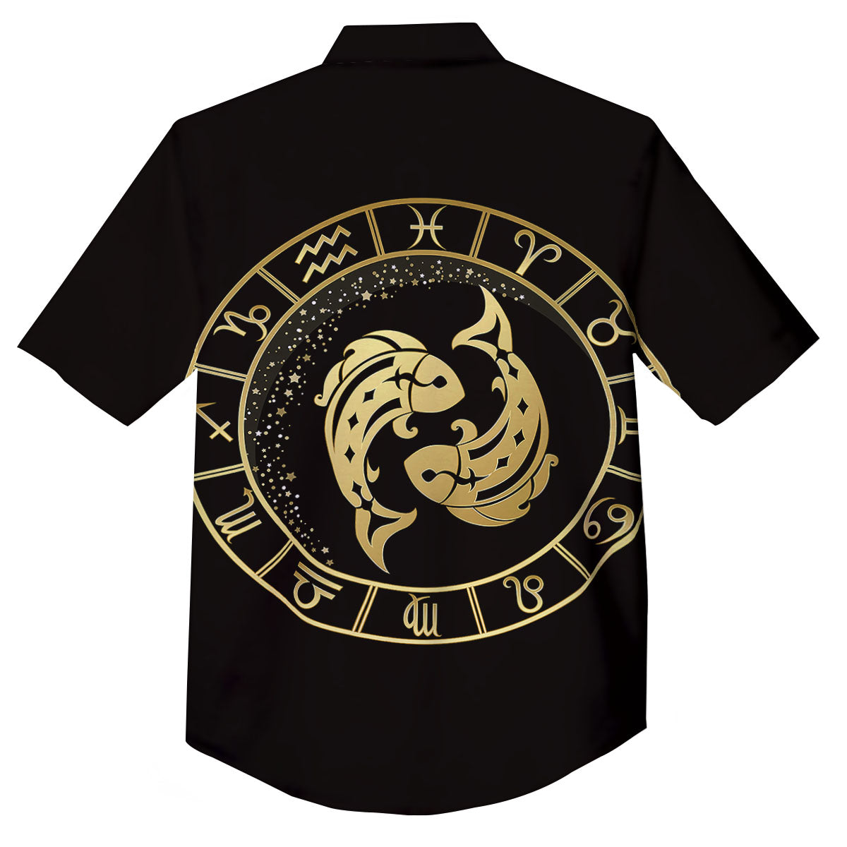 Zodiac Sign Golden Pisces Print Button Up Shirt-grizzshop
