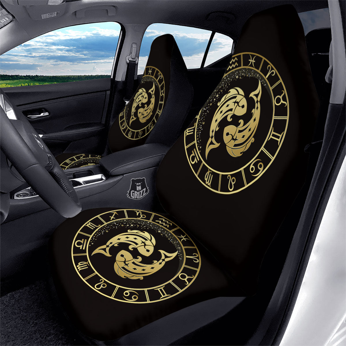 Zodiac Sign Golden Pisces Print Car Seat Covers-grizzshop