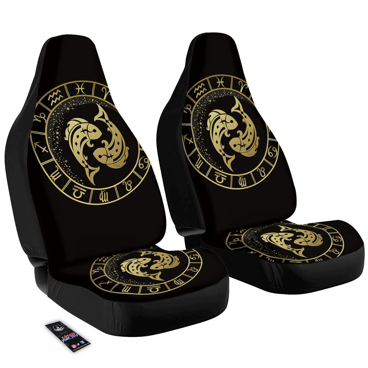 Zodiac Sign Golden Pisces Print Car Seat Covers-grizzshop