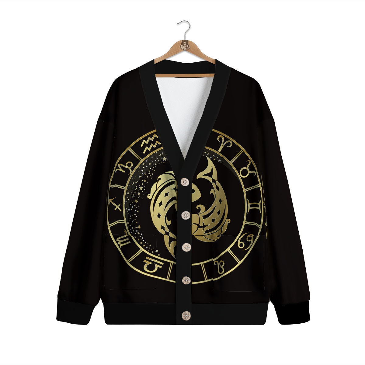 Zodiac Sign Golden Pisces Print Cardigan-grizzshop