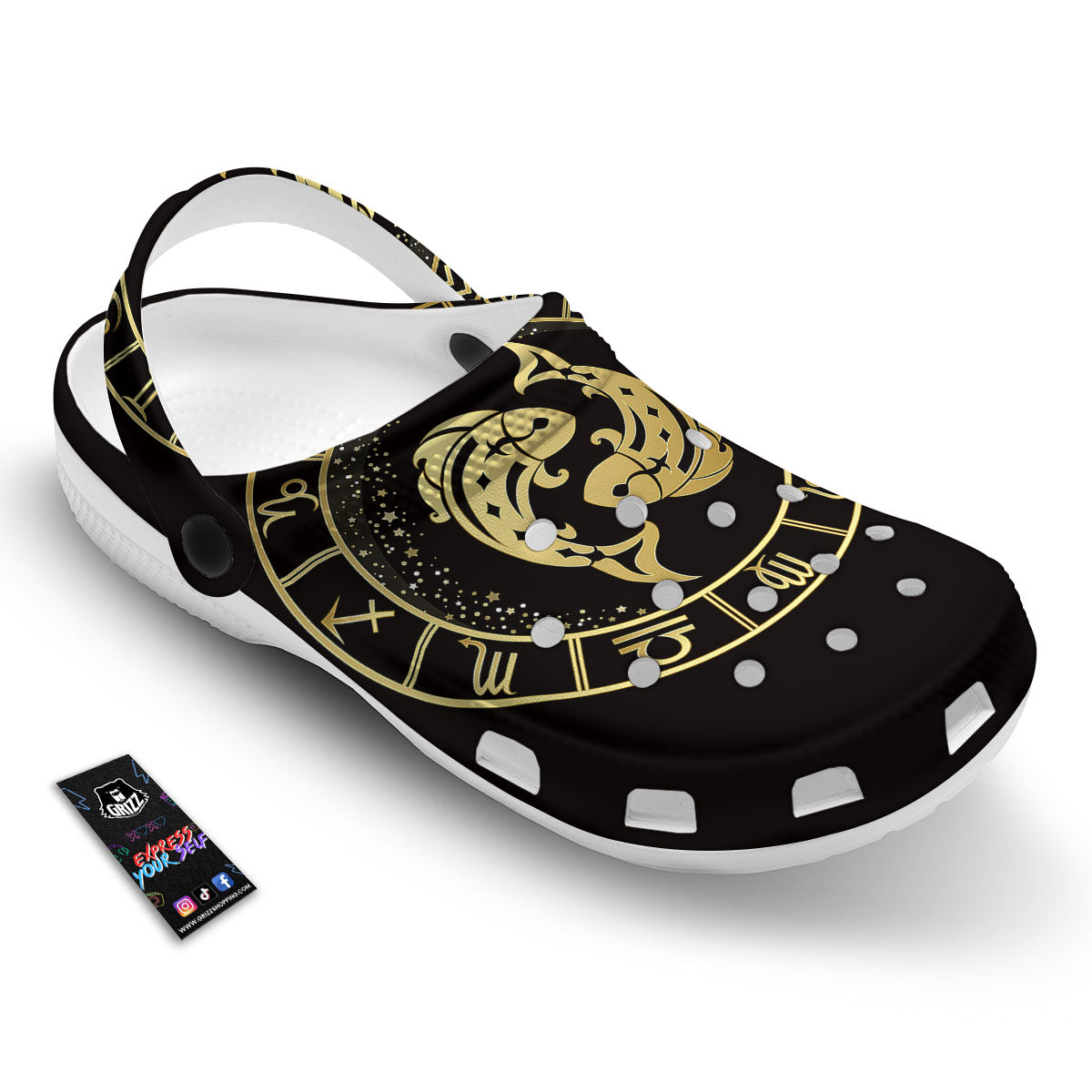 Zodiac Sign Golden Pisces Print Clog-grizzshop