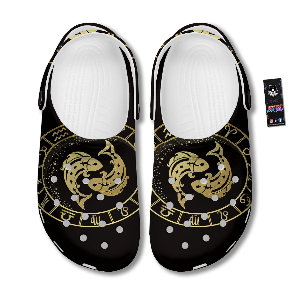Zodiac Sign Golden Pisces Print Clog-grizzshop
