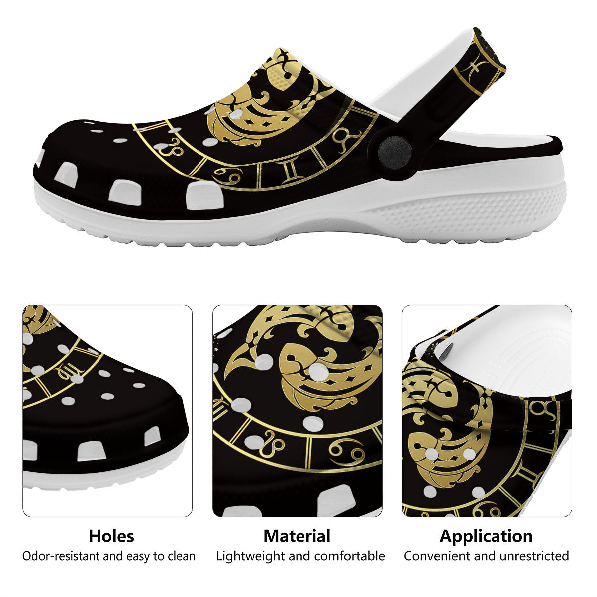Zodiac Sign Golden Pisces Print Clog-grizzshop