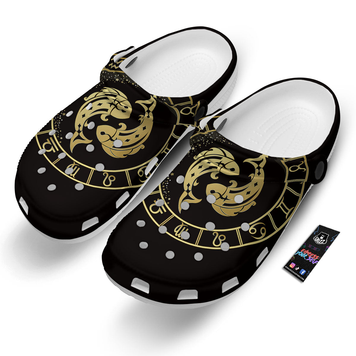 Zodiac Sign Golden Pisces Print Clog-grizzshop