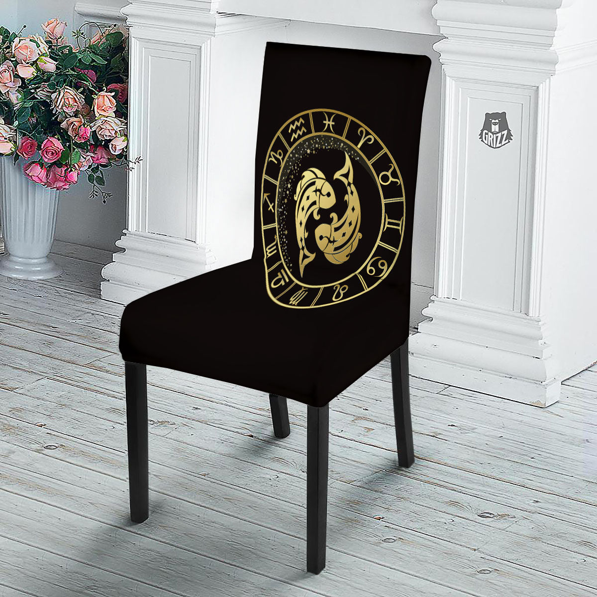 Zodiac Sign Golden Pisces Print Dining Chair Slipcover-grizzshop