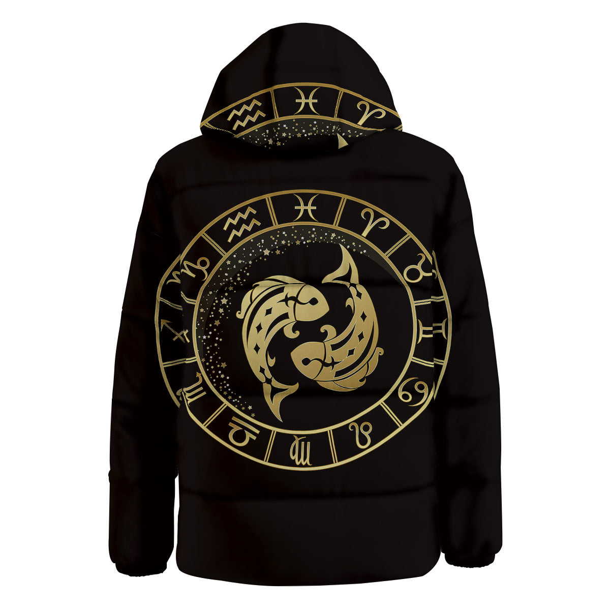 Zodiac Sign Golden Pisces Print Down Jacket-grizzshop