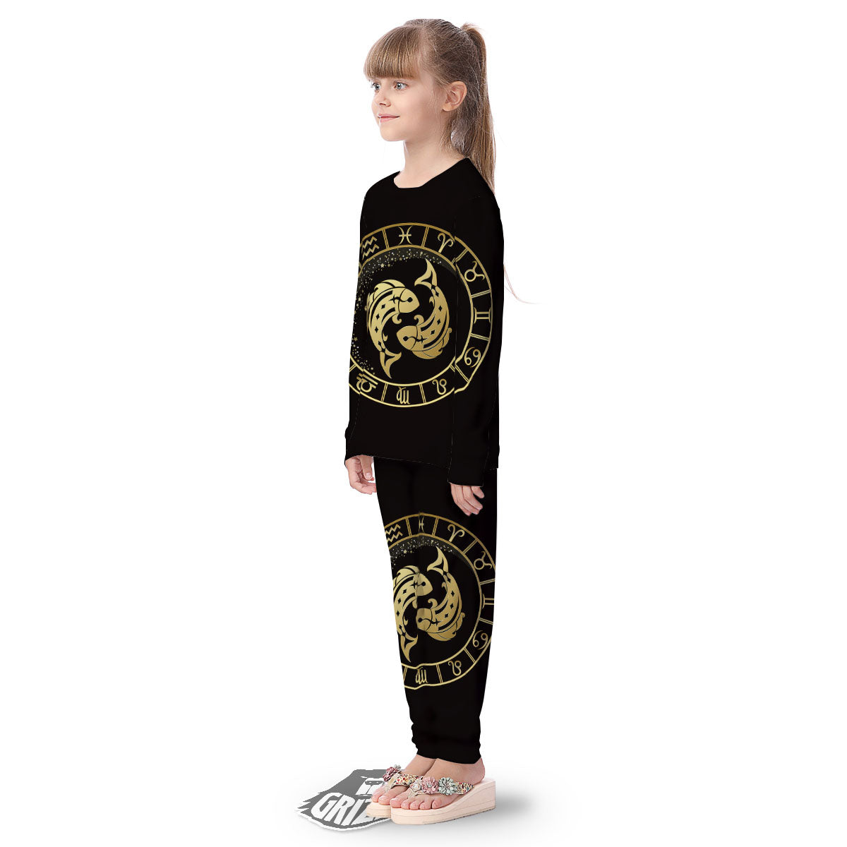 Zodiac Sign Golden Pisces Print Kid's Pajamas-grizzshop