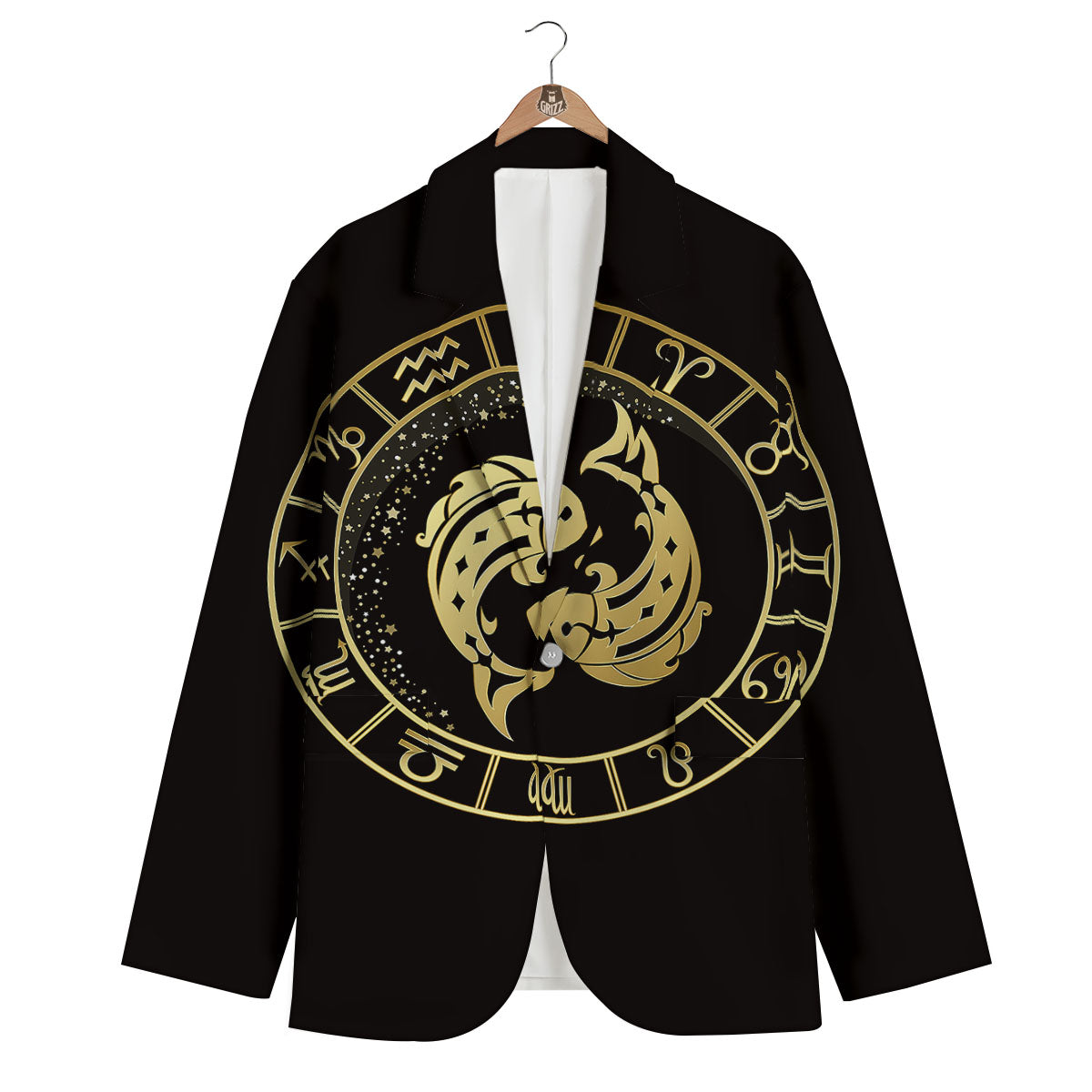 Zodiac Sign Golden Pisces Print Men's Blazer-grizzshop