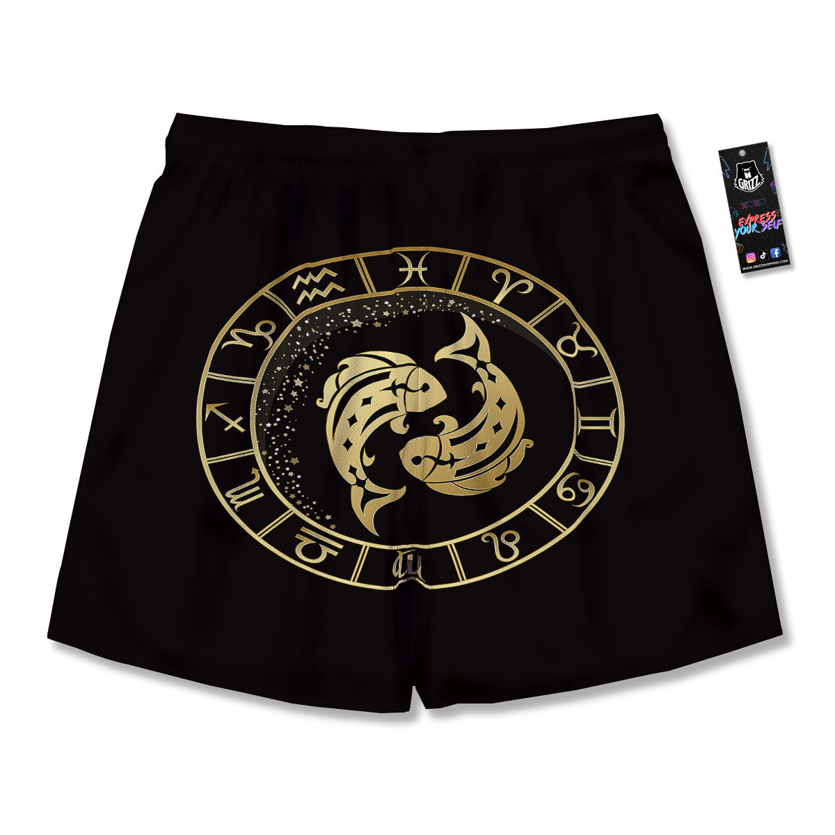 Zodiac Sign Golden Pisces Print Men's Running Shorts-grizzshop