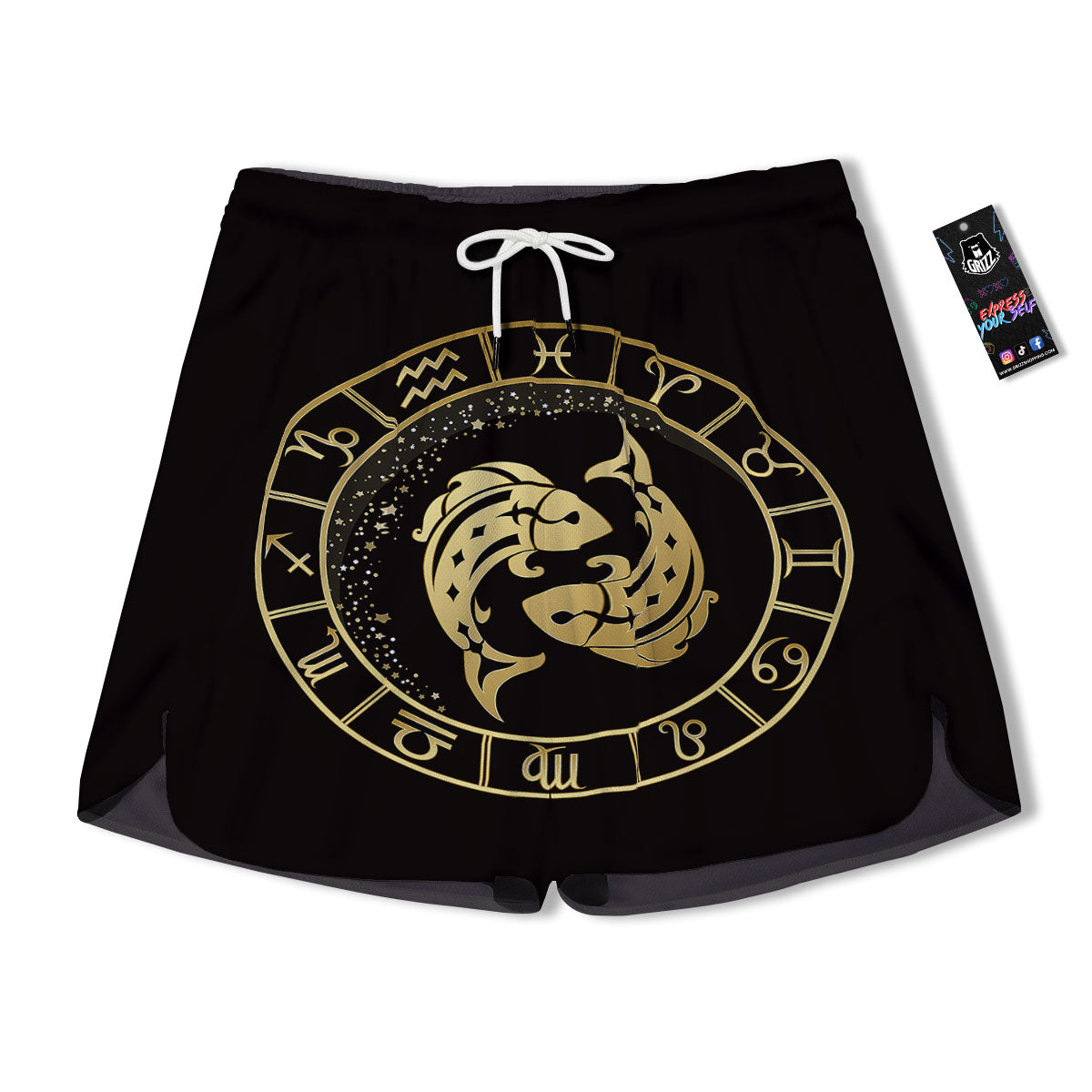 Zodiac Sign Golden Pisces Print Men's Running Shorts-grizzshop