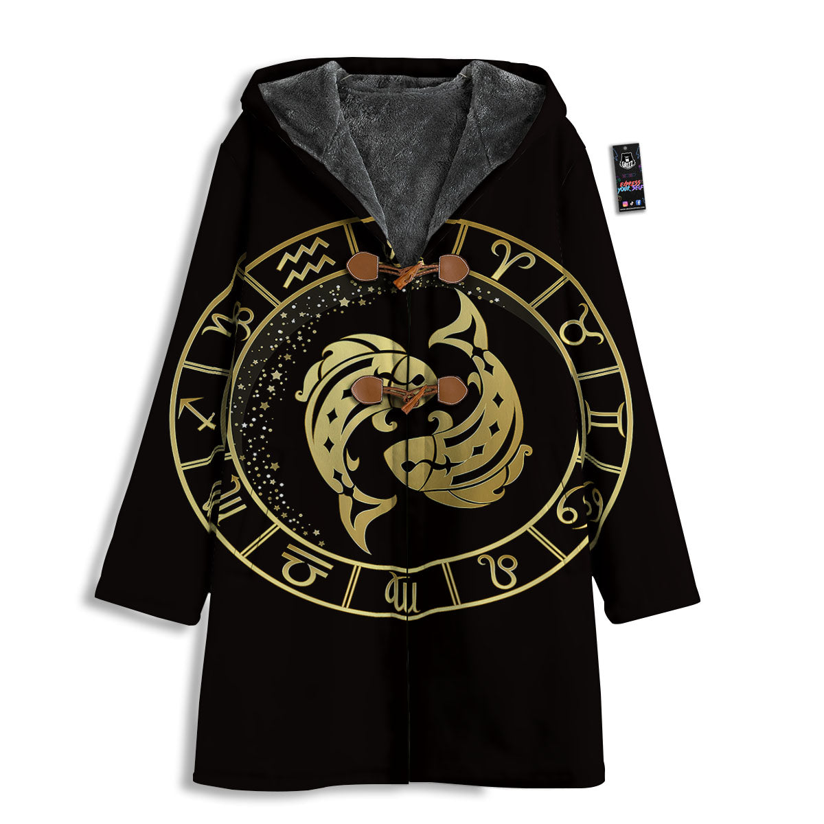 Zodiac Sign Golden Pisces Print Men's Windbreaker Jacket-grizzshop
