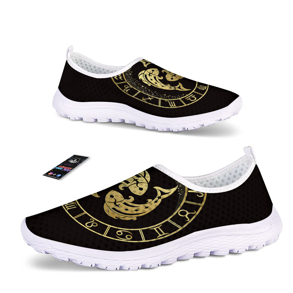Zodiac Sign Golden Pisces Print Nurse Shoes-grizzshop
