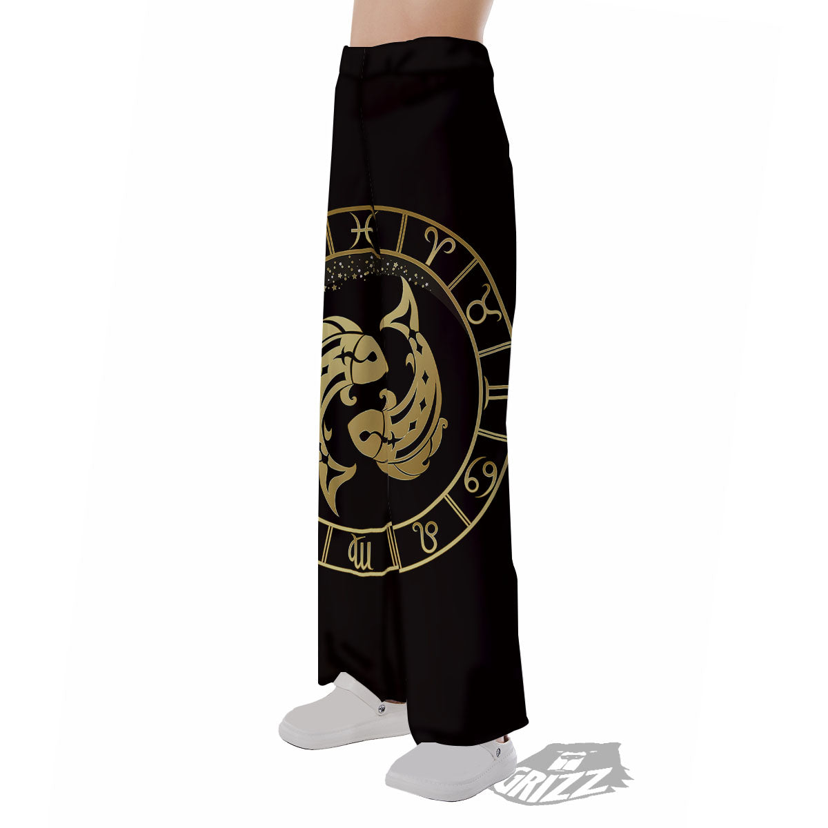 Zodiac Sign Golden Pisces Print Pajama Pants-grizzshop