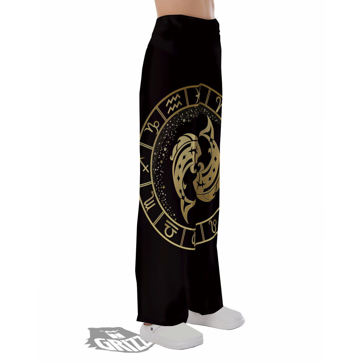 Zodiac Sign Golden Pisces Print Pajama Pants-grizzshop
