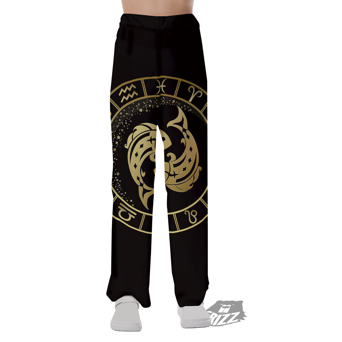 Zodiac Sign Golden Pisces Print Pajama Pants-grizzshop