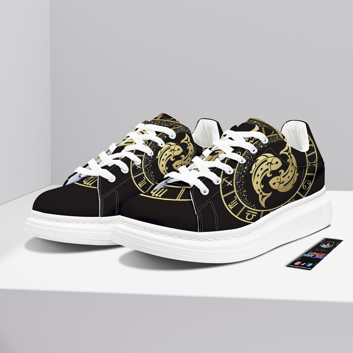 Zodiac Sign Golden Pisces Print Platform Shoes-grizzshop