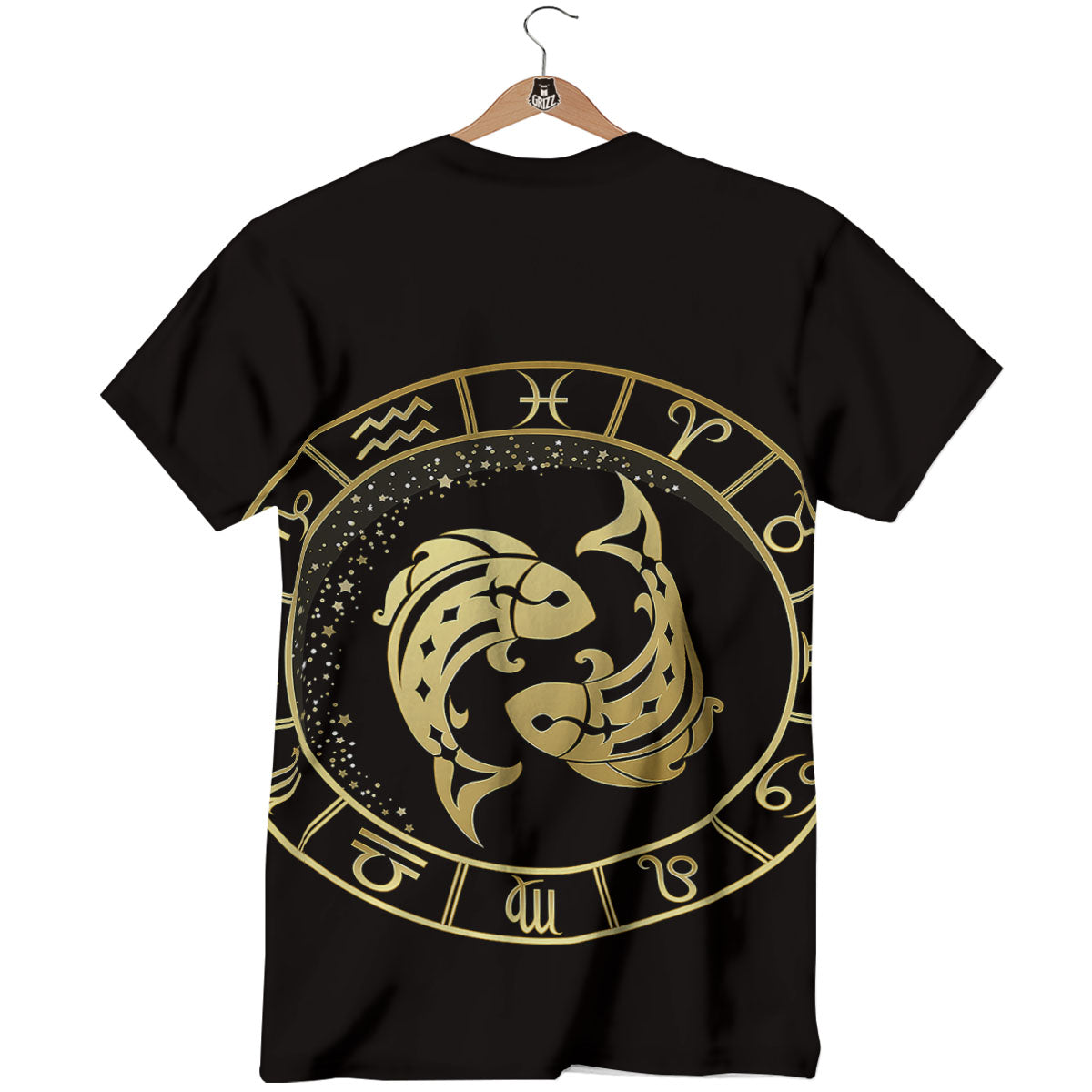 Zodiac Sign Golden Pisces Print T-Shirt-grizzshop
