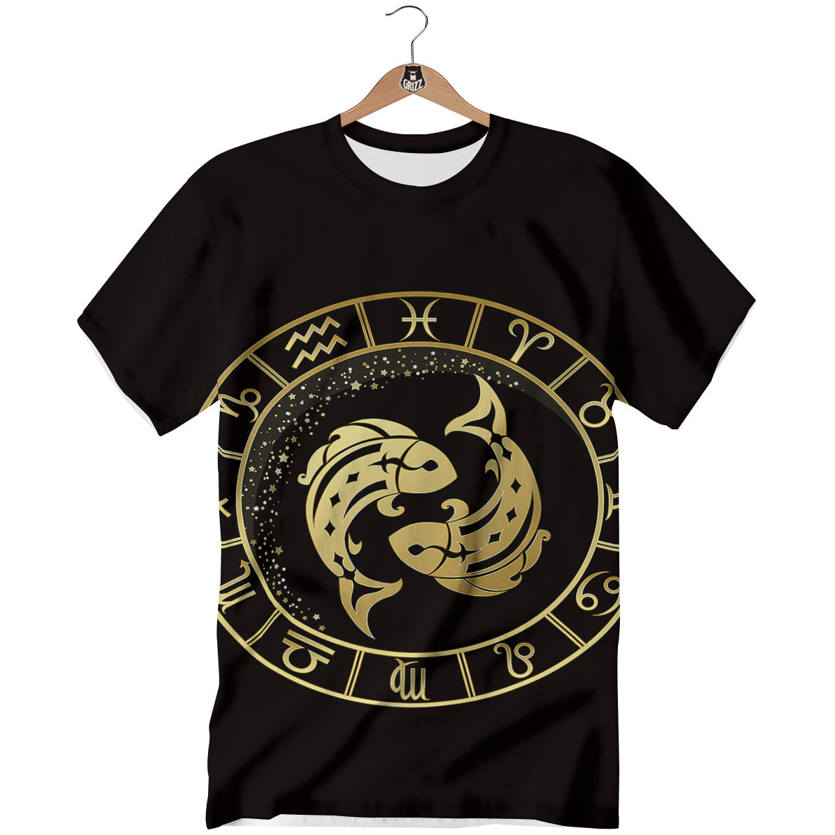 Zodiac Sign Golden Pisces Print T-Shirt-grizzshop