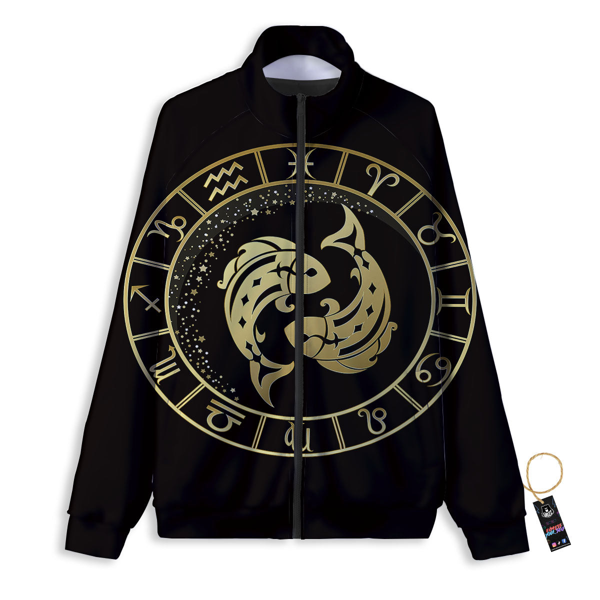 Zodiac Sign Golden Pisces Print Track Jacket-grizzshop