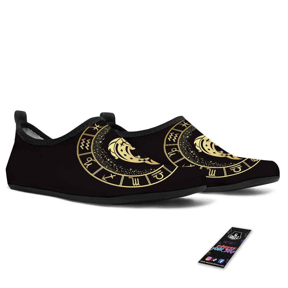 Zodiac Sign Golden Pisces Print Water Shoes-grizzshop