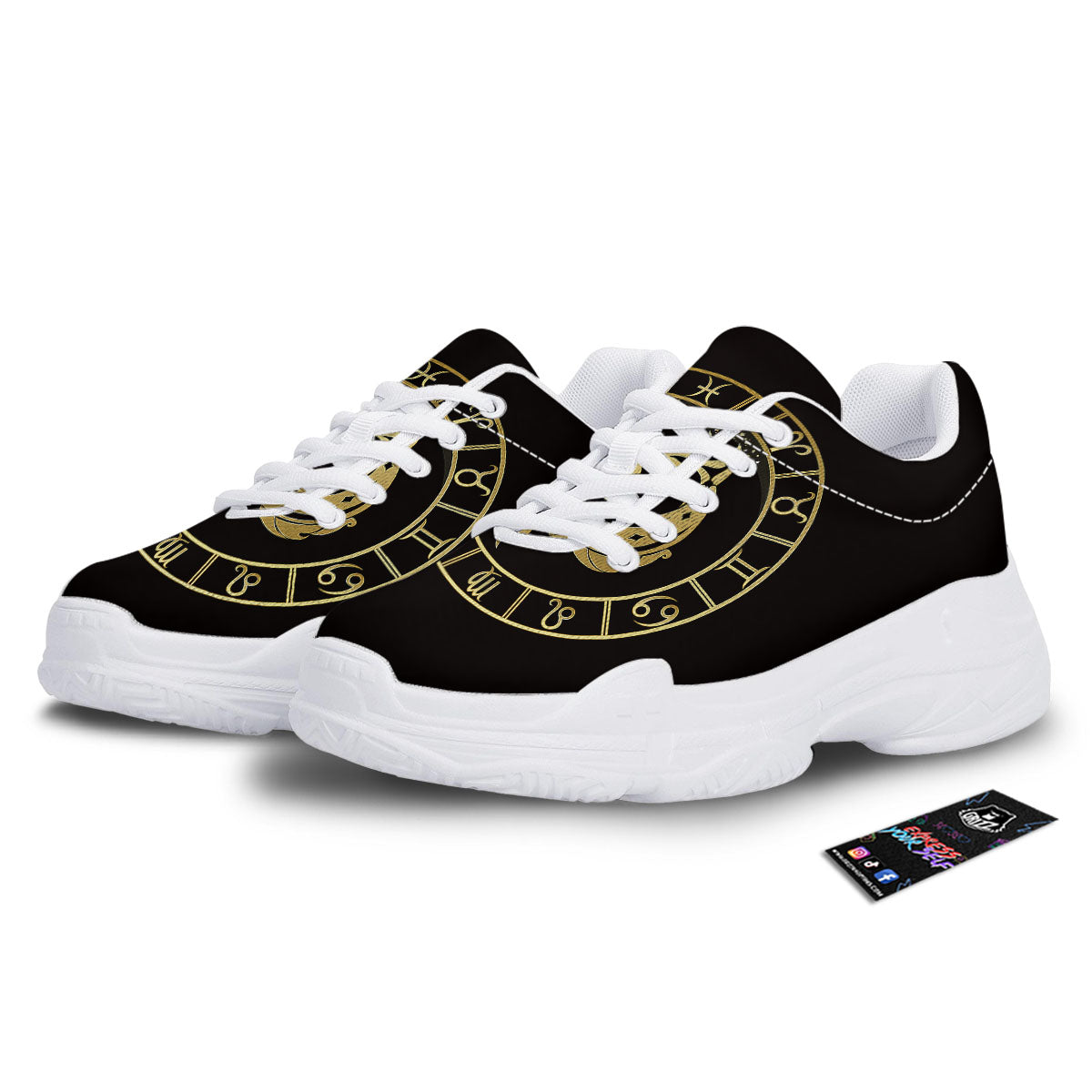 Zodiac Sign Golden Pisces Print White Chunky Shoes-grizzshop