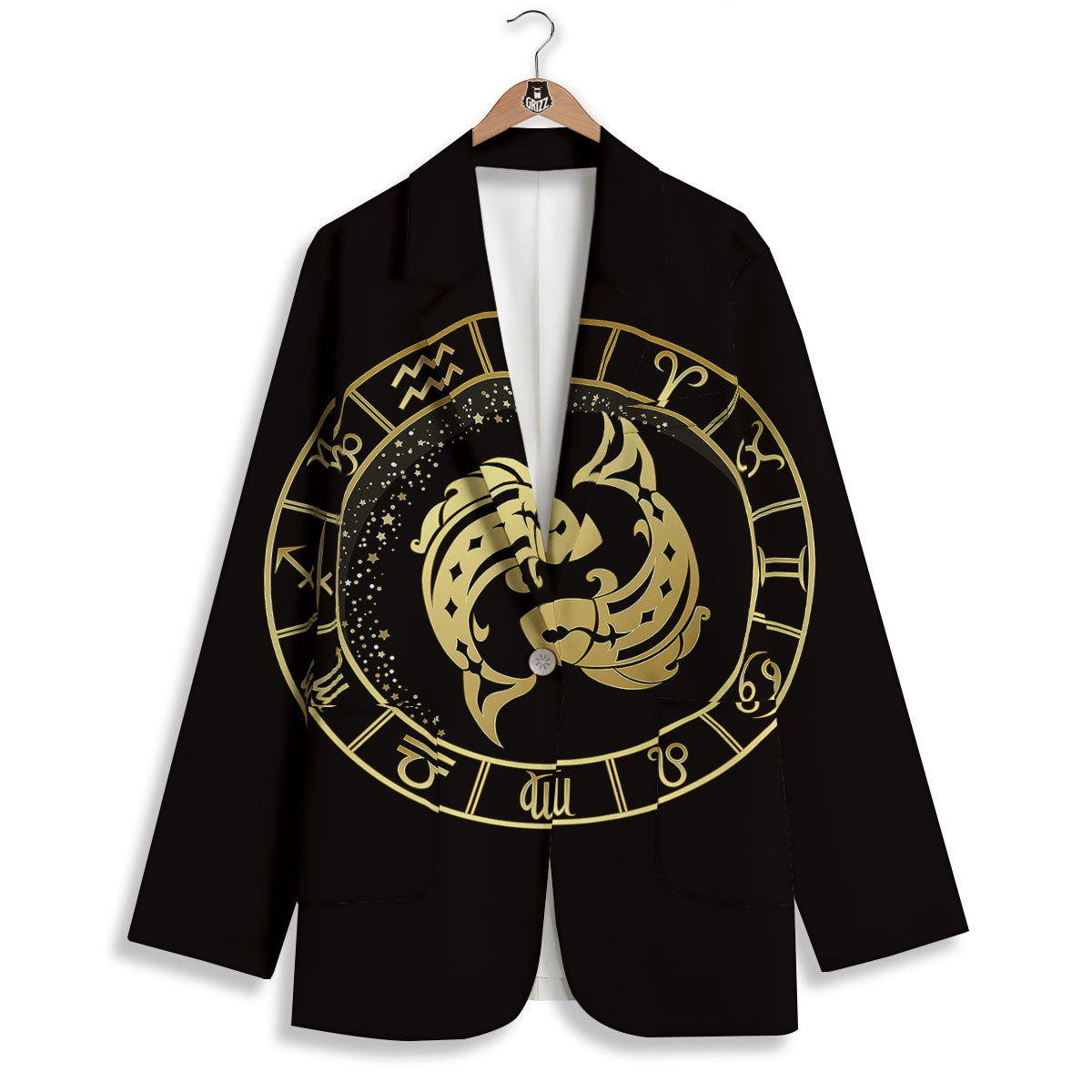 Zodiac Sign Golden Pisces Print Women's Blazer-grizzshop