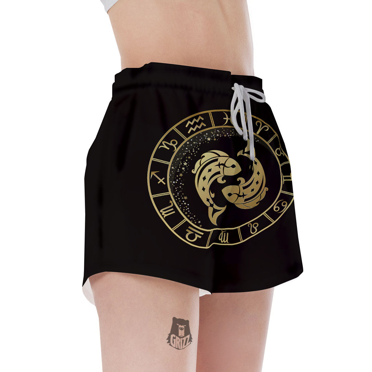 Zodiac Sign Golden Pisces Print Women's Shorts-grizzshop