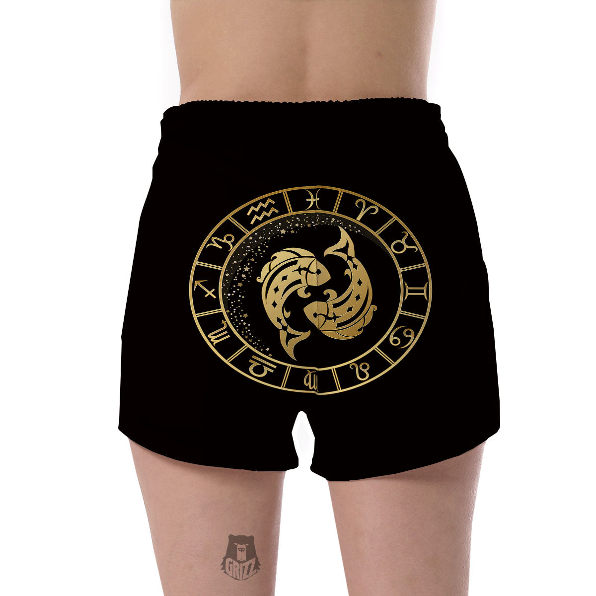 Zodiac Sign Golden Pisces Print Women's Shorts-grizzshop
