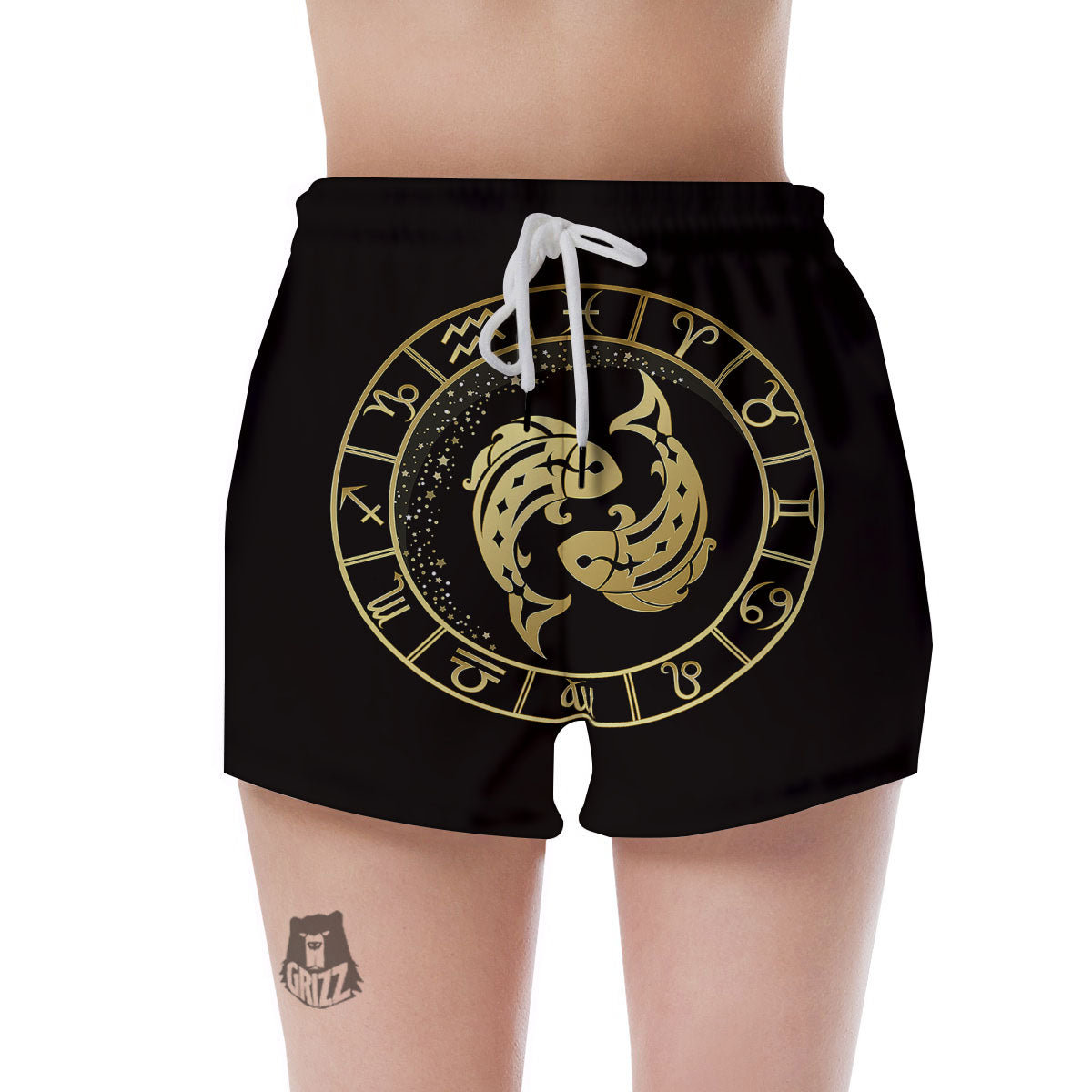 Zodiac Sign Golden Pisces Print Women's Shorts-grizzshop