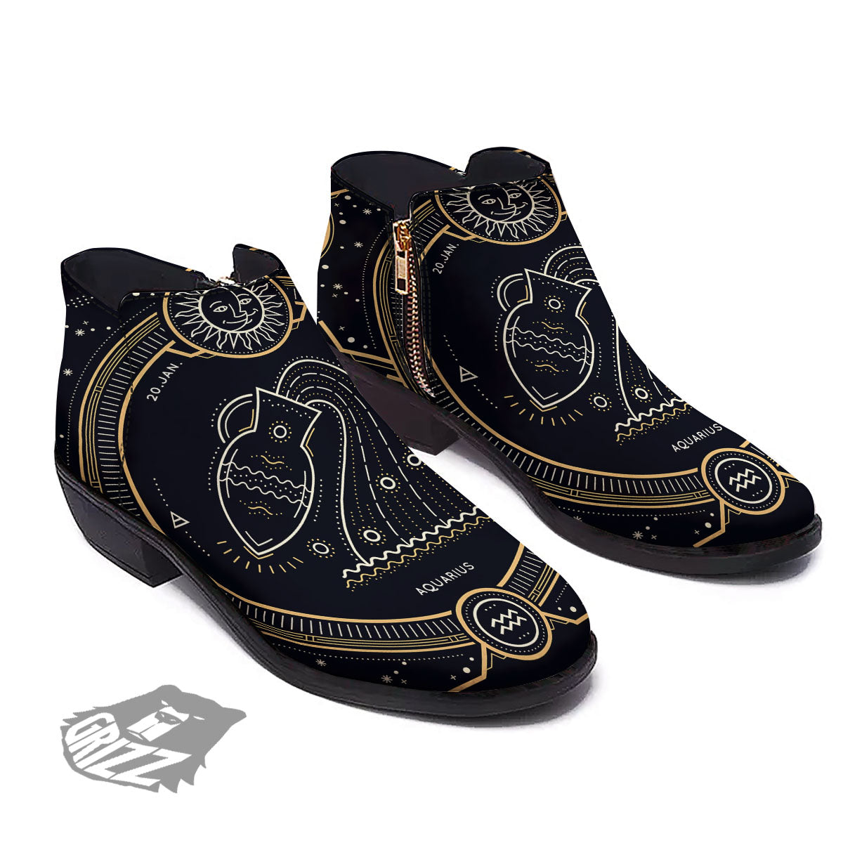 Zodiac Sign Vintage Aquarius Print Ankle Boots-grizzshop