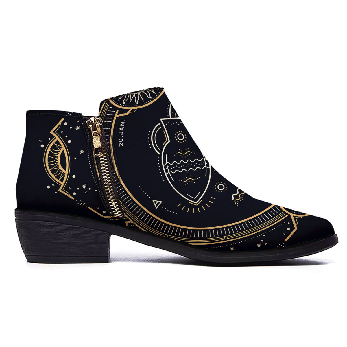 Zodiac Sign Vintage Aquarius Print Ankle Boots-grizzshop