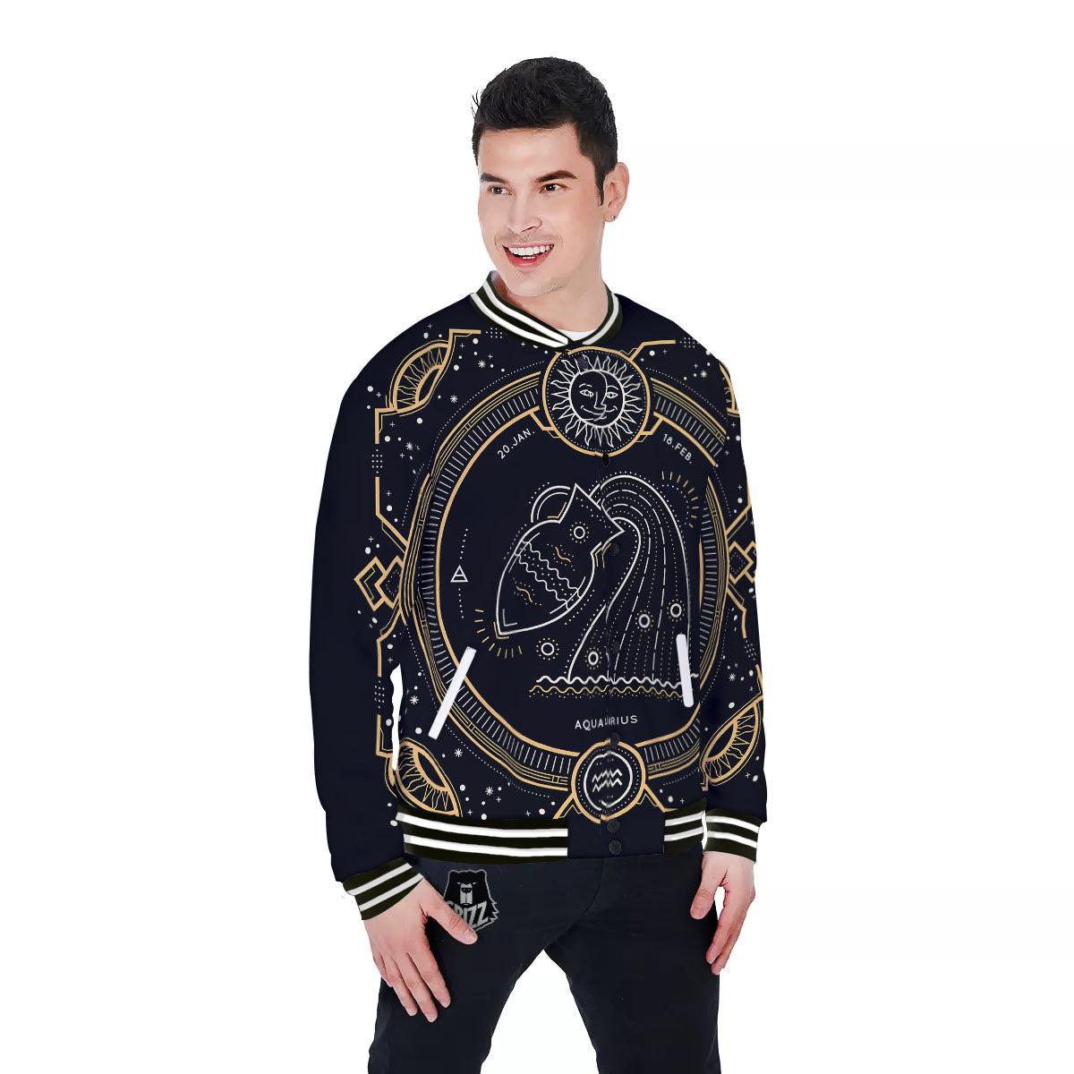 Zodiac Sign Vintage Aquarius Print Baseball Jacket-grizzshop