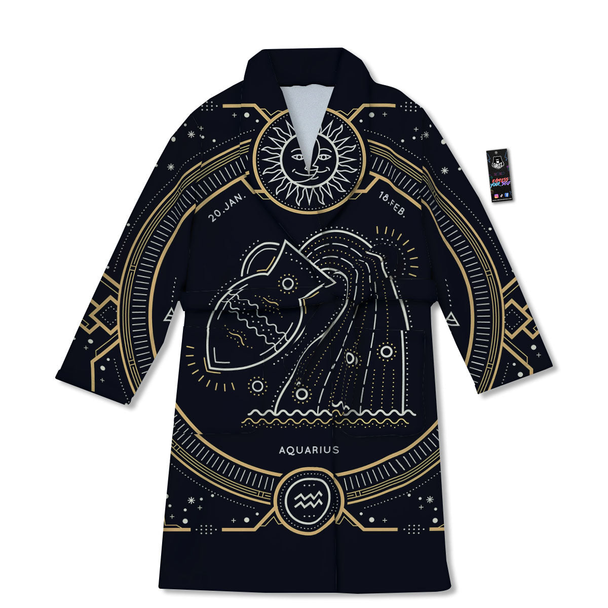 Zodiac Sign Vintage Aquarius Print Bathrobe-grizzshop