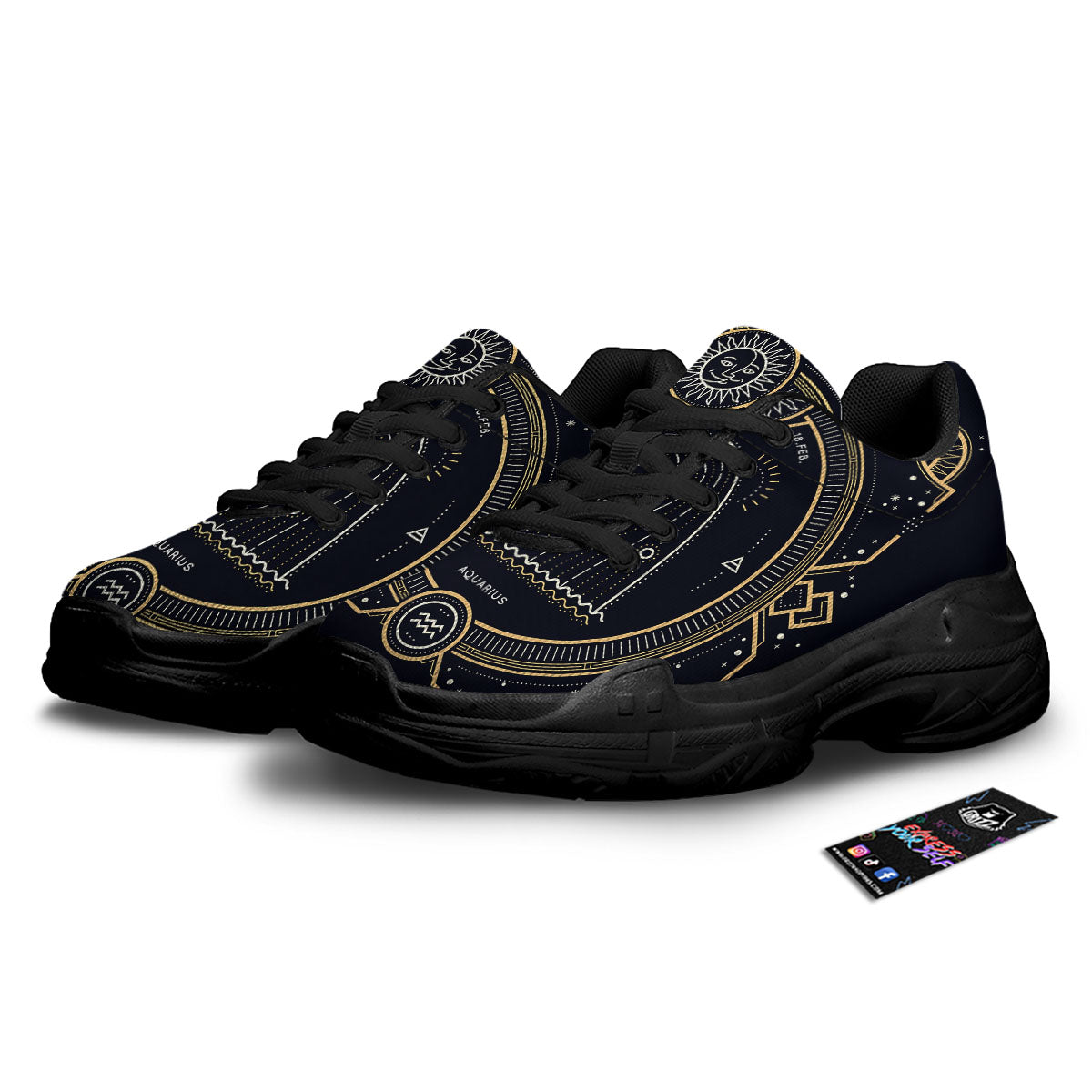Zodiac Sign Vintage Aquarius Print Black Chunky Shoes-grizzshop