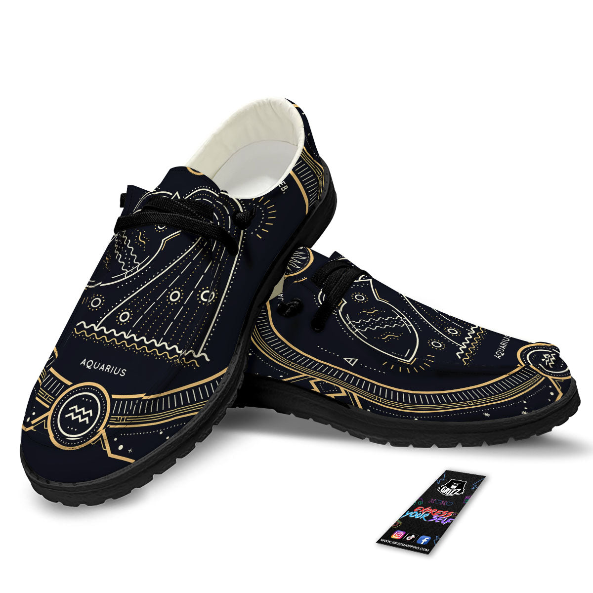 Zodiac Sign Vintage Aquarius Print Black Loafers-grizzshop