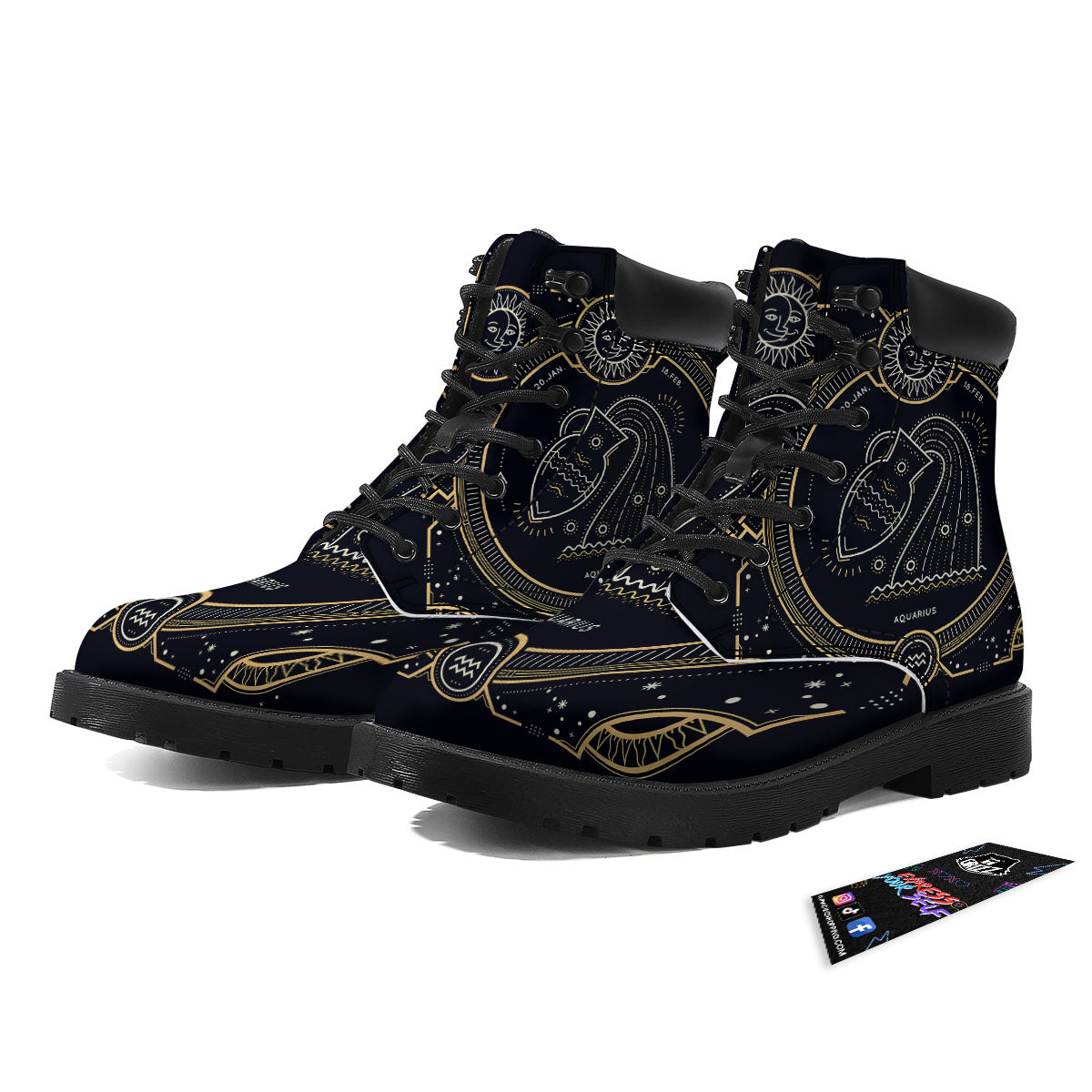 Zodiac Sign Vintage Aquarius Print Boots-grizzshop