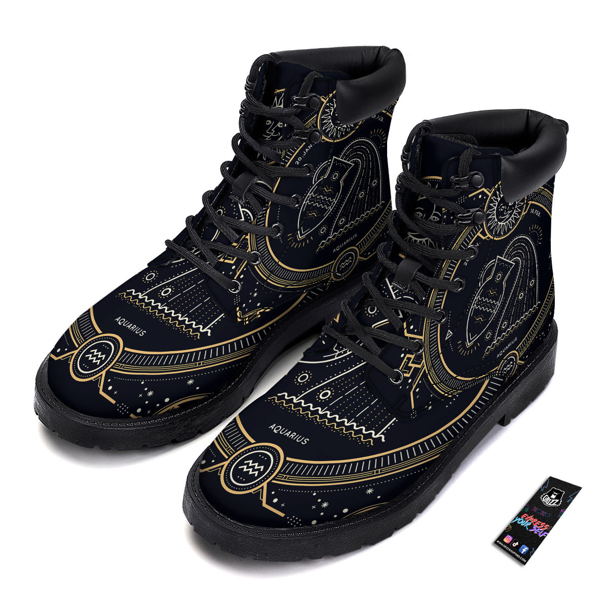 Zodiac Sign Vintage Aquarius Print Boots-grizzshop