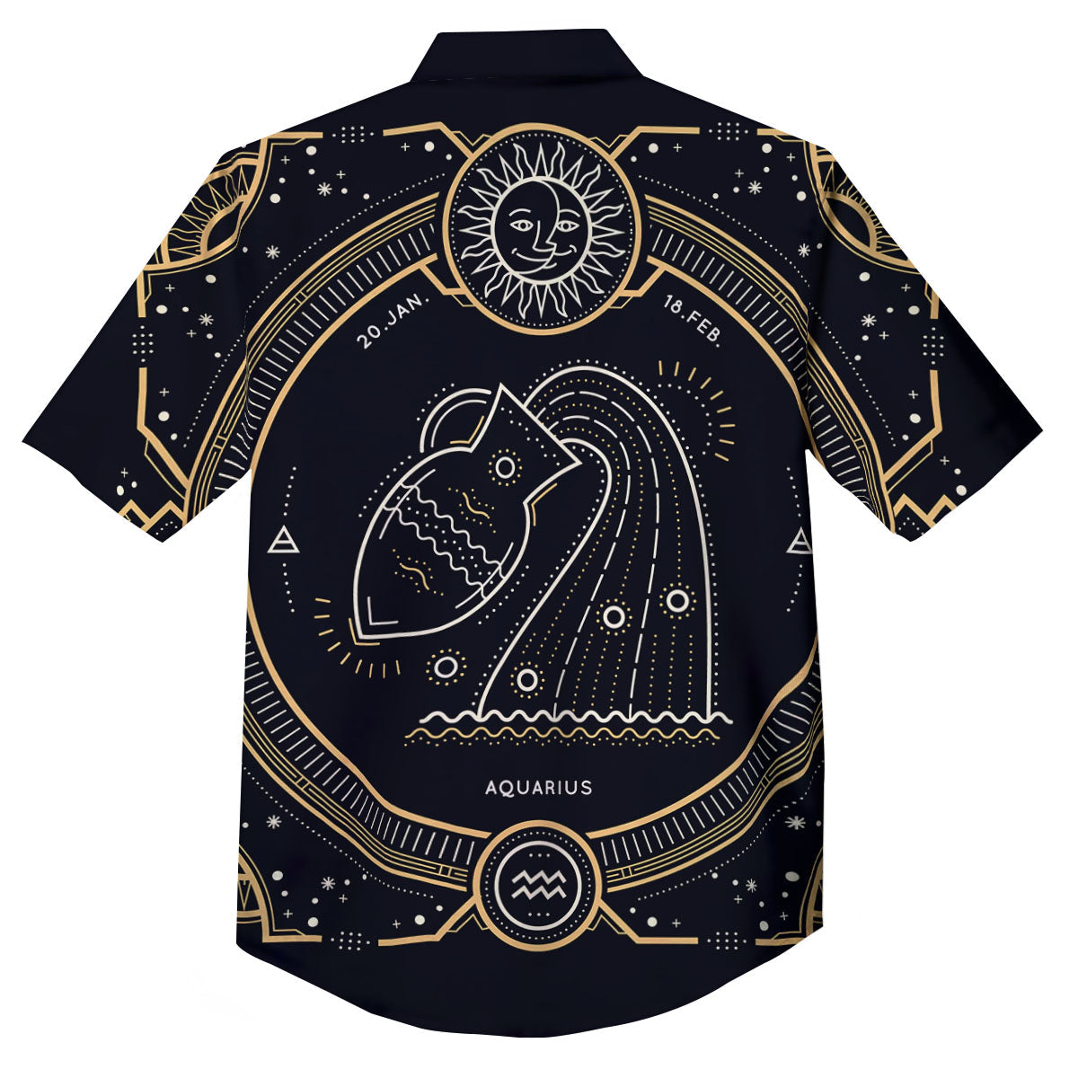 Zodiac Sign Vintage Aquarius Print Button Up Shirt-grizzshop